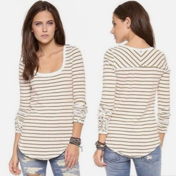 Free People Striped Long Sleeve Top – Size M - Picture 1 of 9